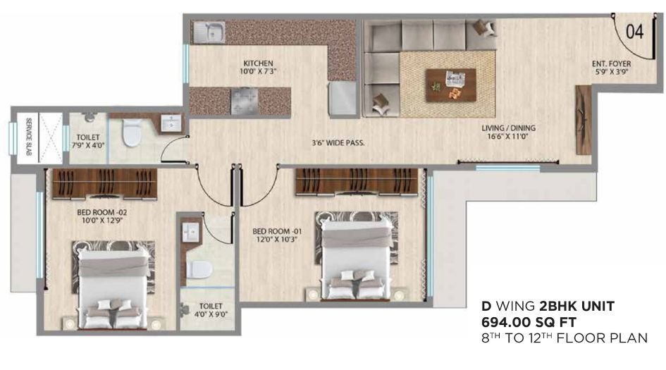 VKG-Park-Estate-Floor-Plan-2-BHK-694-Sqft