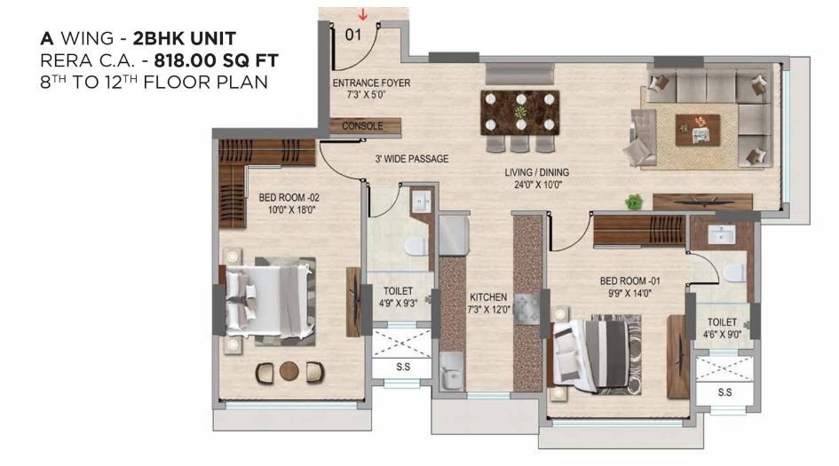 VKG-Park-Estate-Floor-Plan-2-BHK-818-Sqft