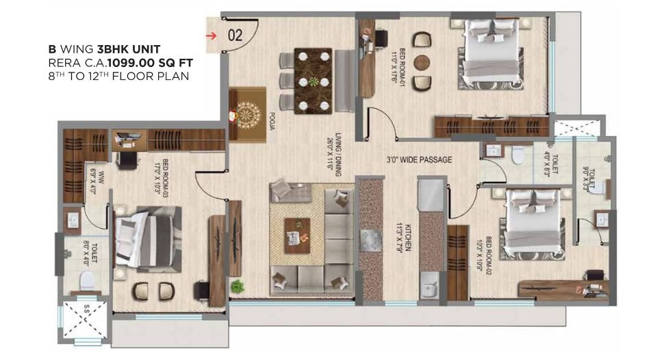 VKG-Park-Estate-Floor-Plan-3-BHK-1099-Sqft