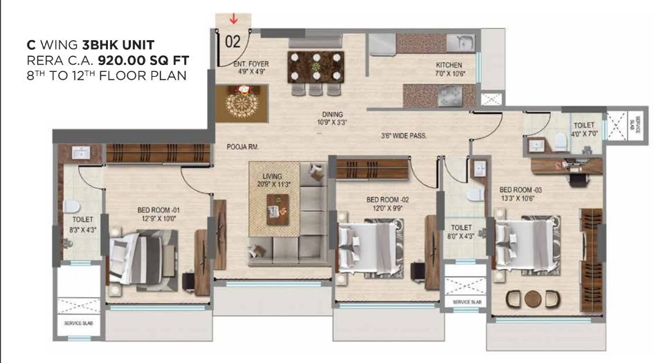 VKG-Park-Estate-Floor-Plan-3-BHK-920-Sqft