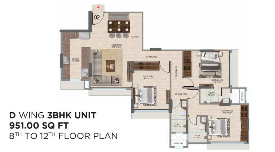 VKG-Park-Estate-Floor-Plan-3-BHK-951-Sqft